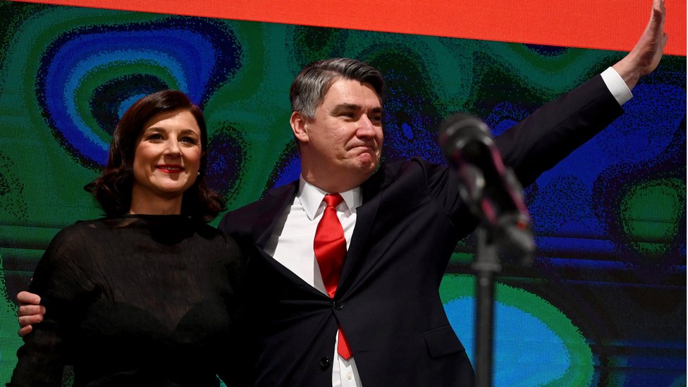 Zoran Milanović i Sanja Musić Milanović tokom proslave pobede na predsedničkim izborima u januaru 2020.