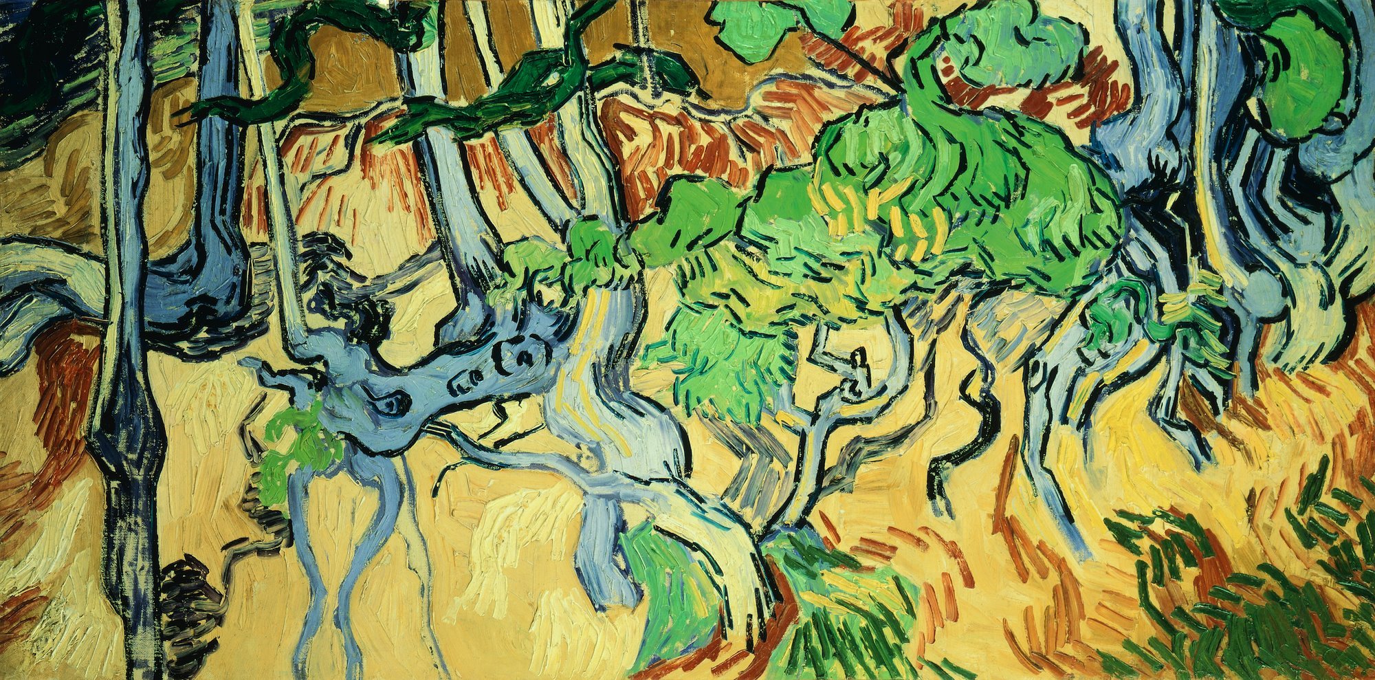 梵高在1890年創作的《樹根和樹幹》