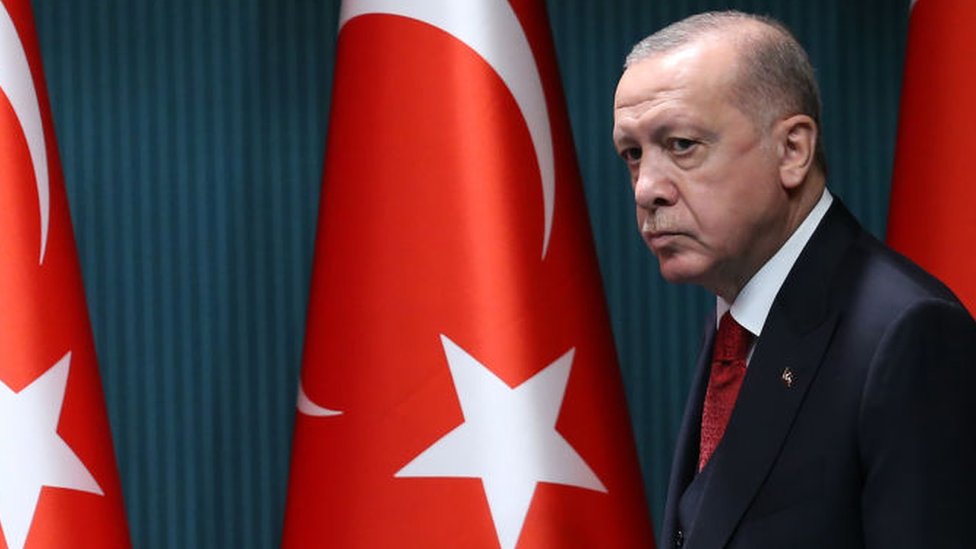 Президент Турции Реджеп Тайип Эрдоган прибудет на пресс-конференцию в Президентский комплекс в Анкаре, Турция, 21 сентября 2020 г.