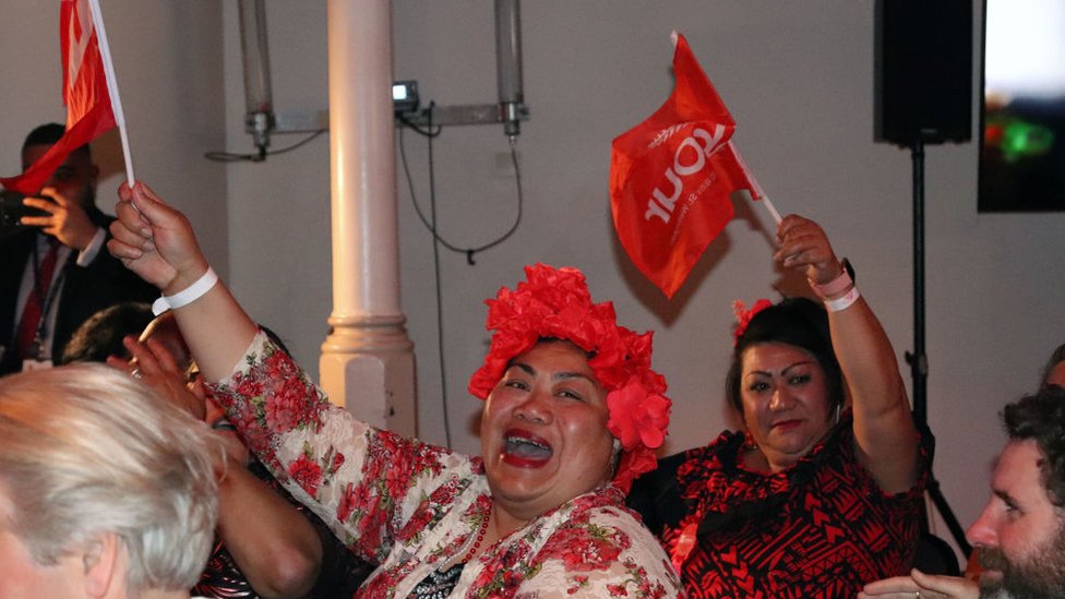 Supporters of the Labor Party celebrate the victory.