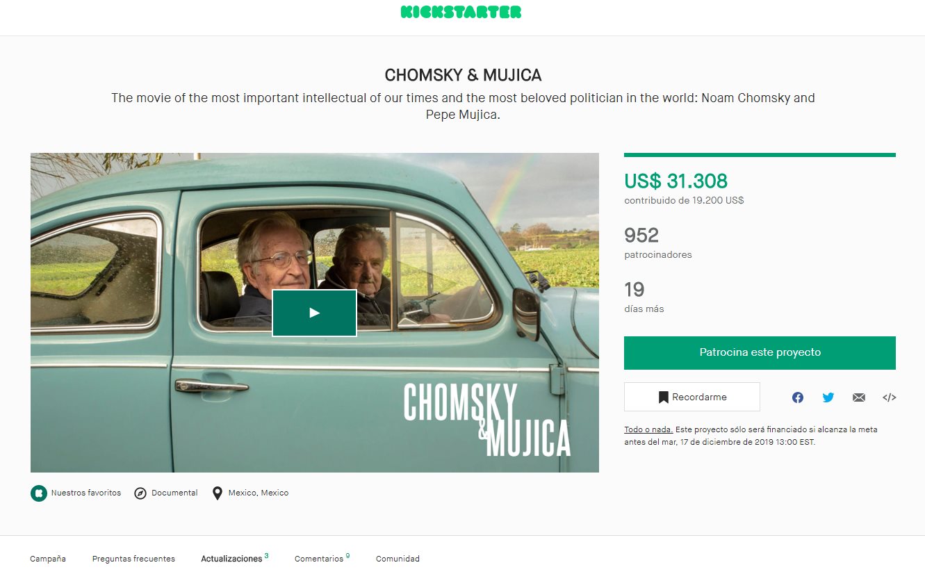 Una página de Kickstarter.com
