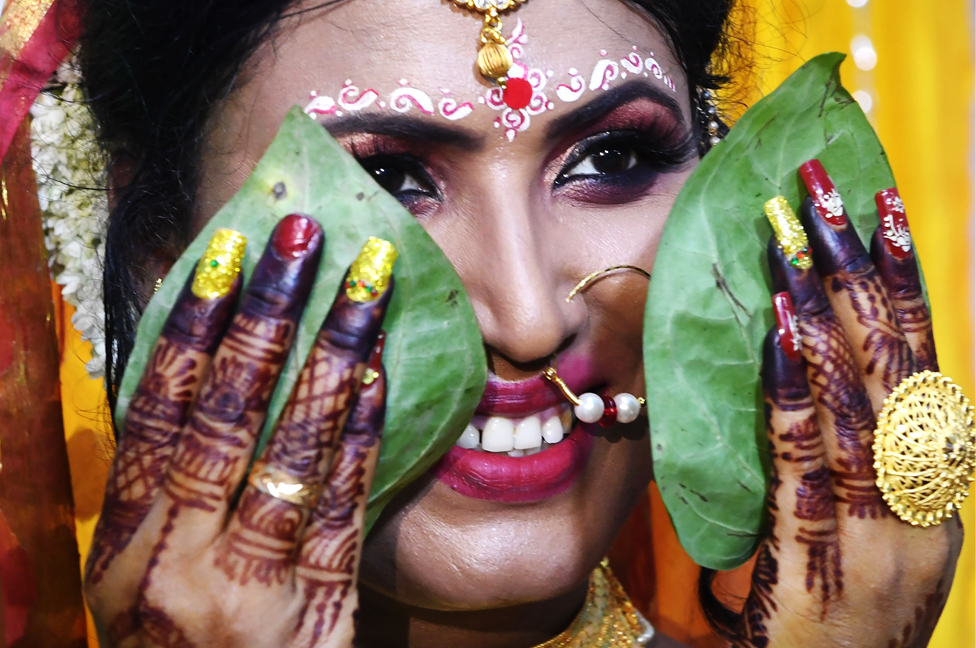 Tista Das, a transgender woman, poses for a photo before her wedding