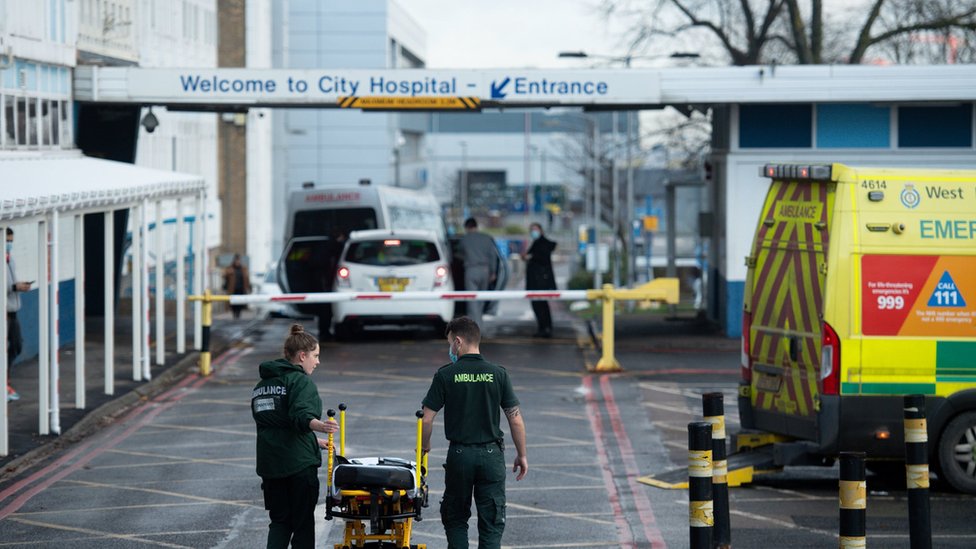 Ambulance crews at a busy City Hospital in Birmingham on Wednesday