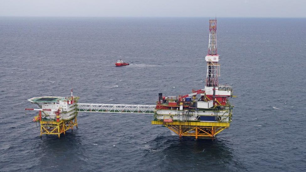 An oil platform operated by Lukoil company in the Kravtsovskoye oilfield in the Baltic Sea, Russia, on 16 September 2021