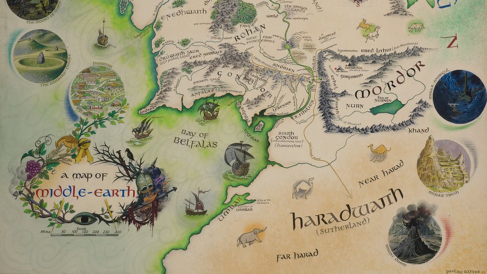 JRR Tolkien's annotated Middle-earth map at Bodleian - BBC News