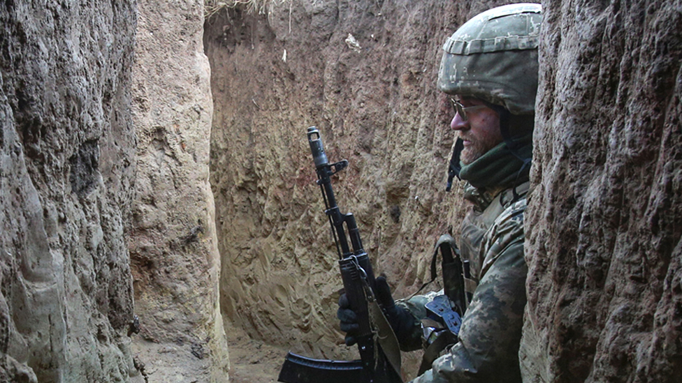 Ukrainian serviceman on the front line in Donetsk