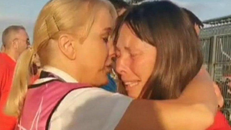 Uefa Liverpool final: Fan reunited with steward who comforted her