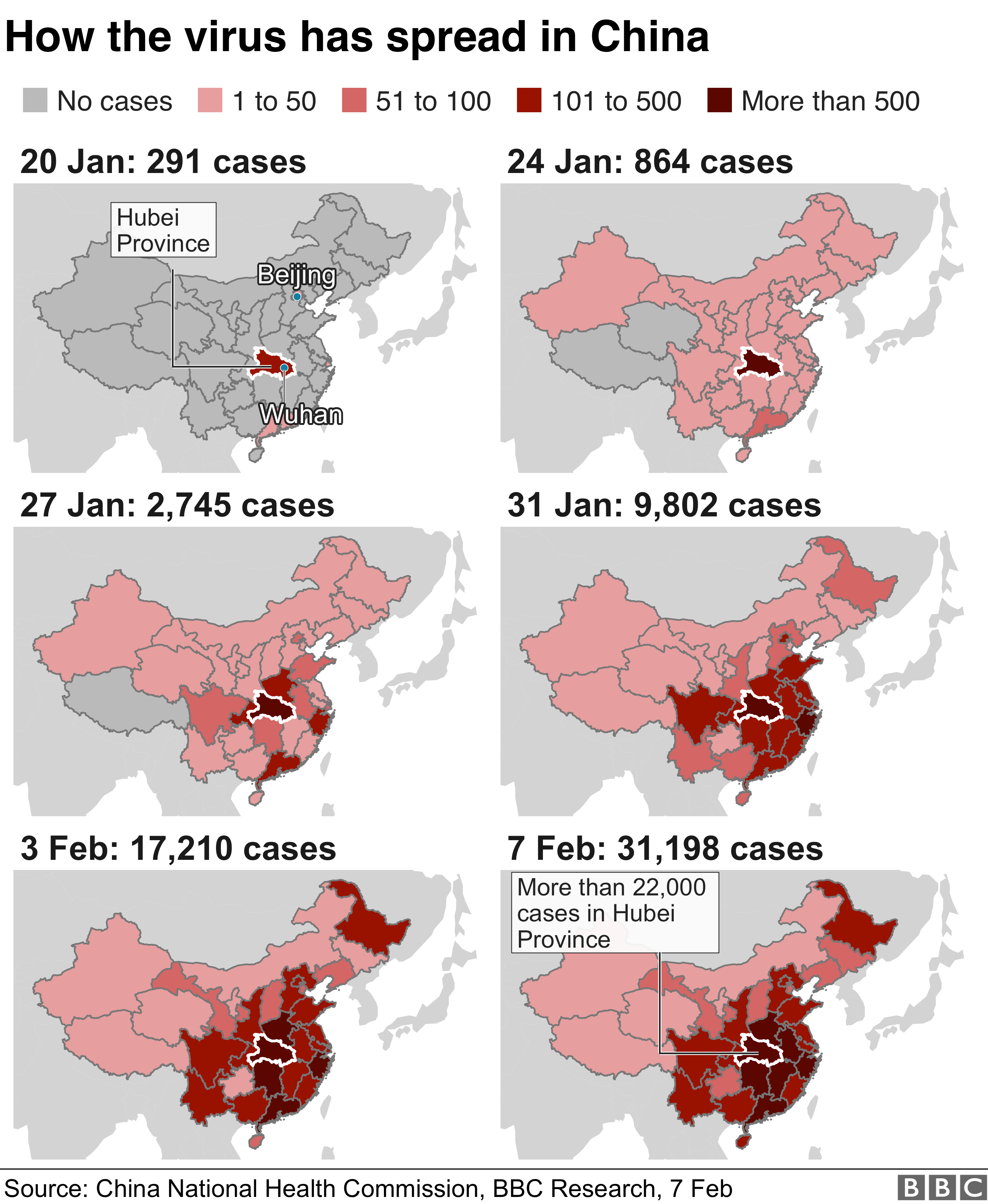 График, показывающий, как вирус распространился в Китае