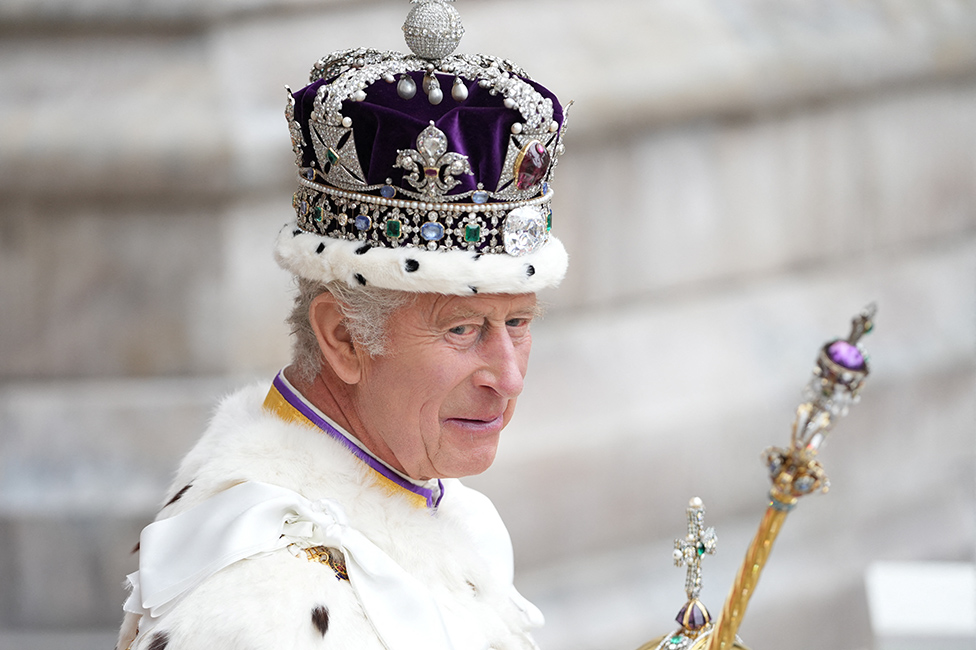 King Charles leaves Westminster Abbey