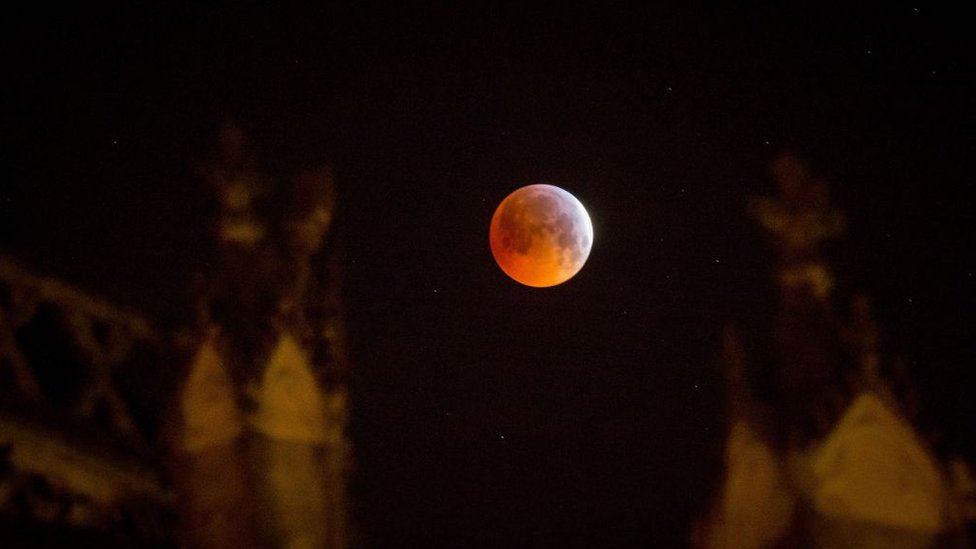 Luna de sangre de lobo en el centro de Francia.