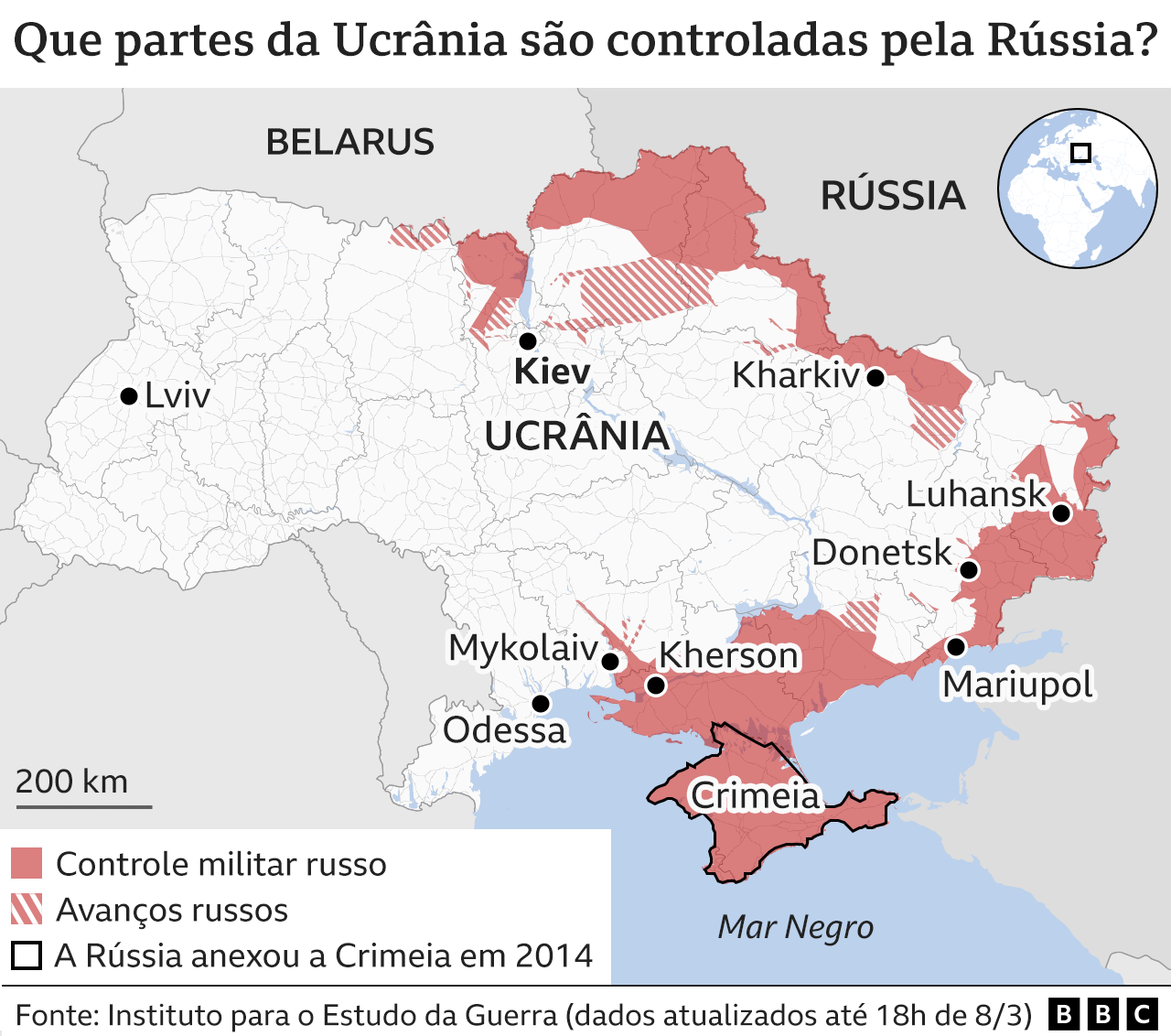 Áreas da Ucrânia controladas pela Rússia