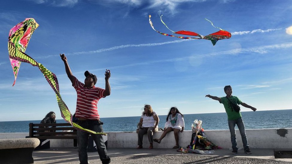 Children flying kites.