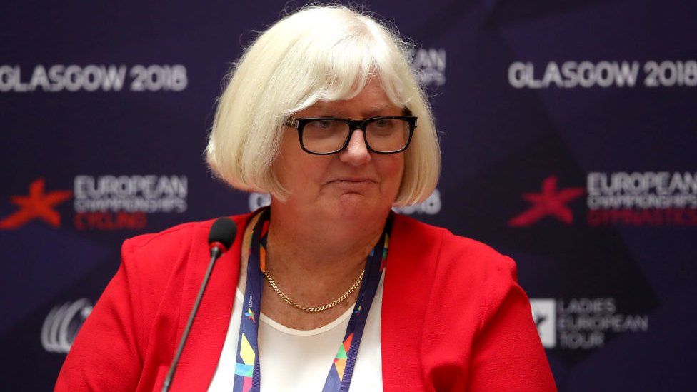 Джейн Аллен, генеральный директор British Gymnastics, выступает на пресс-конференции чемпионата Европы в Глазго 2018