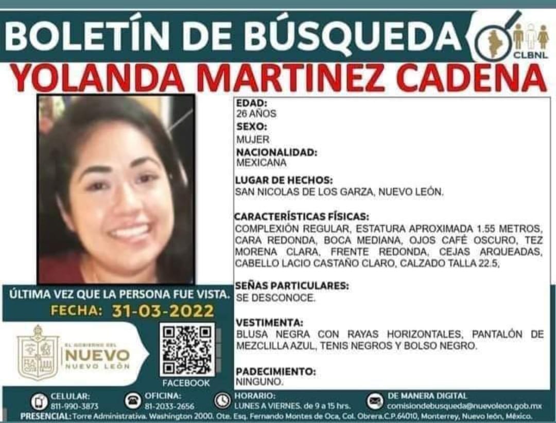 Volante sobre la desaparición de Yolanda Martínez.