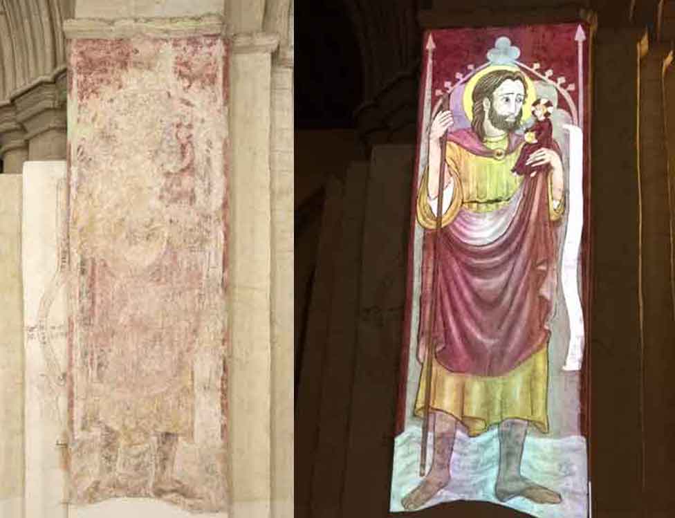Роспись стен и световая проекция святого Христофора