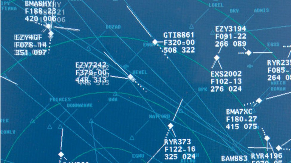 Un pantalla de radar de vuelos