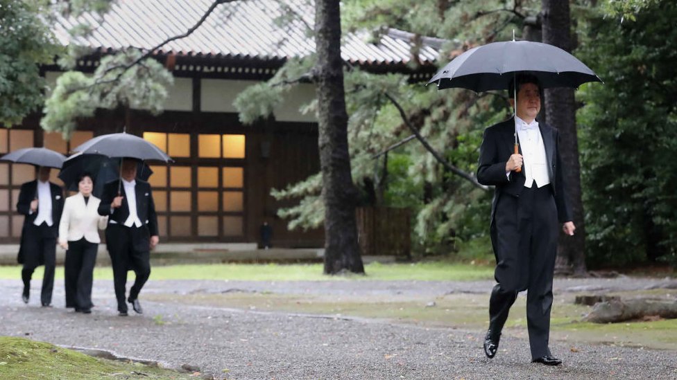 Shinzo Abe pictured at the Imperial Palace in Japan