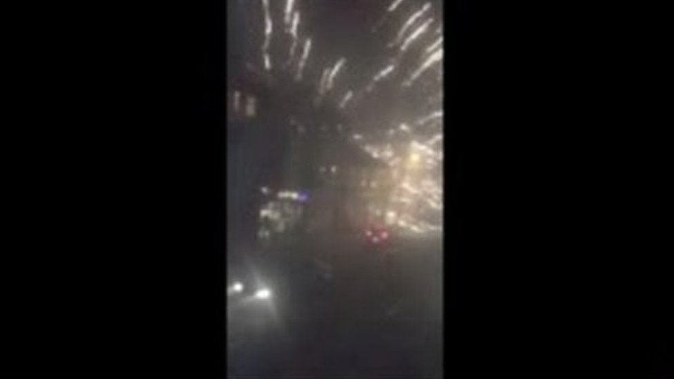 Footage of fireworks being fired at police in Newport