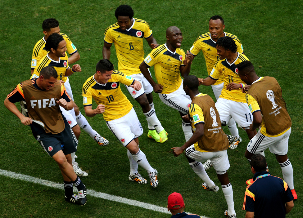 Un bailes que contagió de ritmo al mundial de Brasil 2014. Colombia celebra un gol