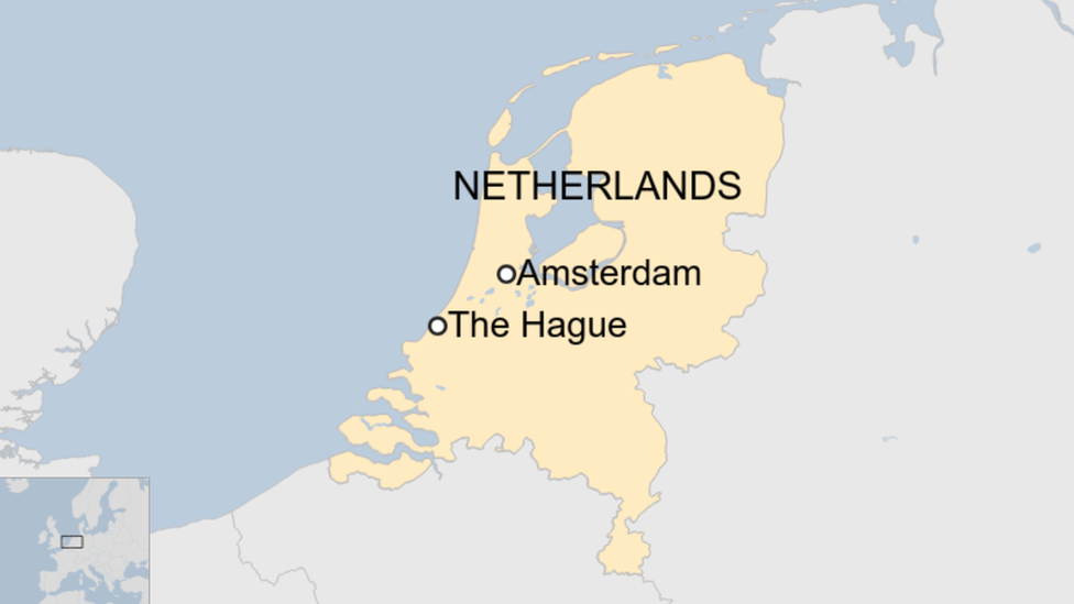 Карта Нидерландов с отмеченными Гаагой и Амстердамом