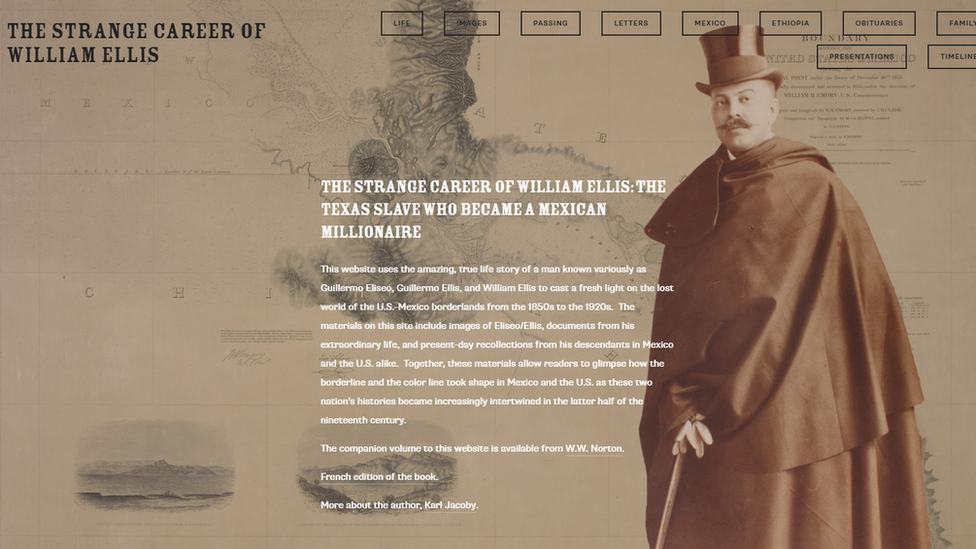 El sitio web que creó Karl Jacoby con la historia de William Ellis