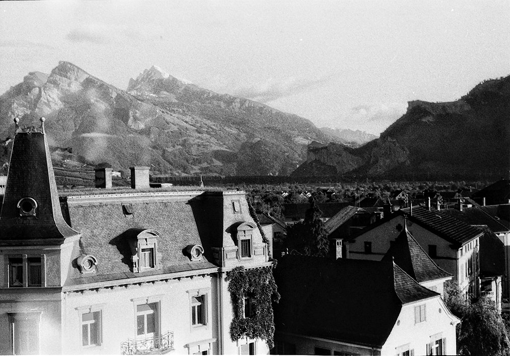 Rooftops and mountains