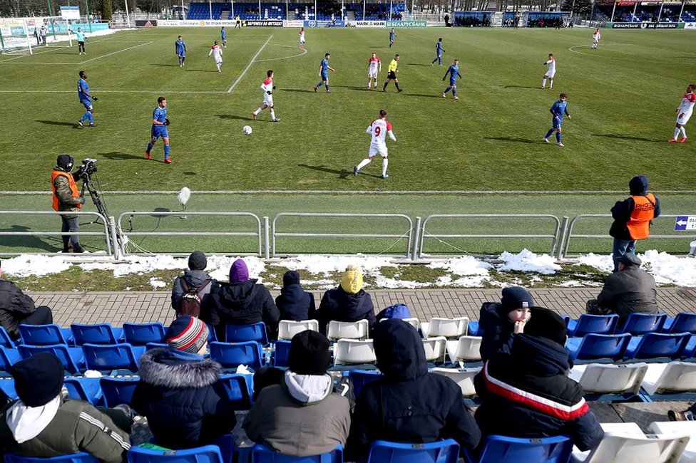 A football match takes place in a league in Belarus