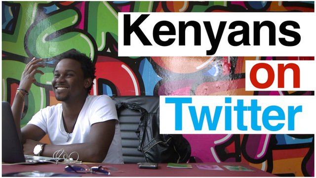 Kenyans on Twitter text next to man at a computer