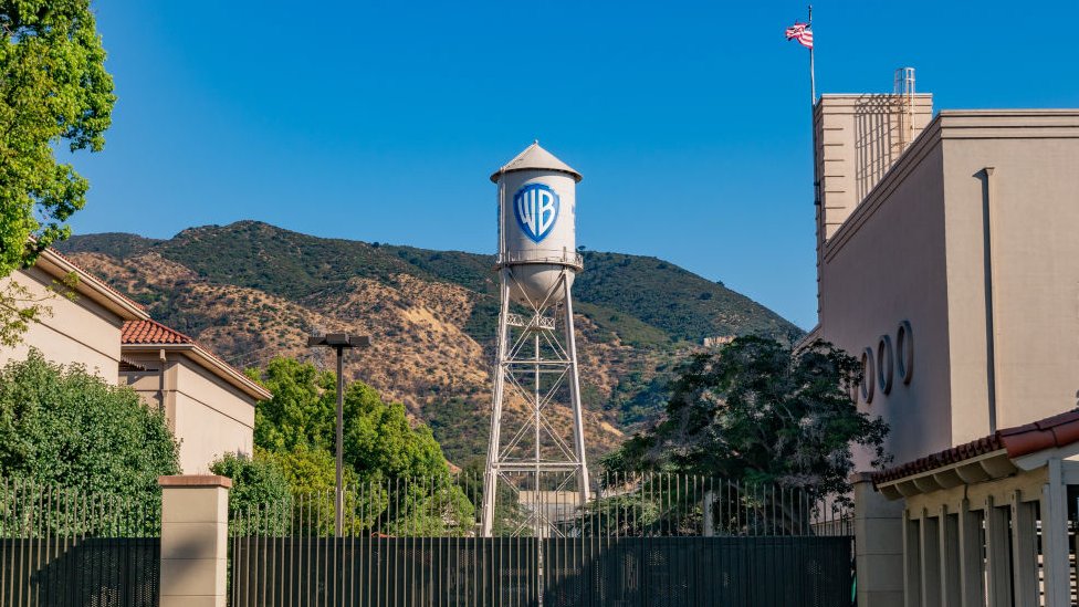 water tower with Warner Bros logo