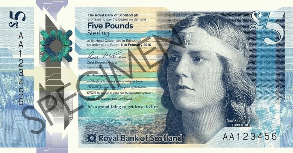 Образец новой банкноты 5 фунтов с изображением Нан Шеперд