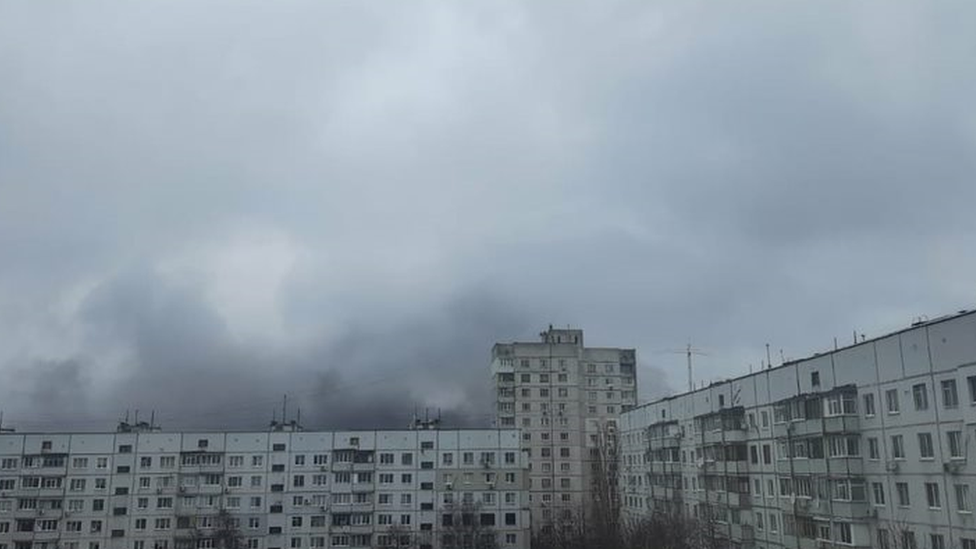 Smoke from shelling in Kharkiv