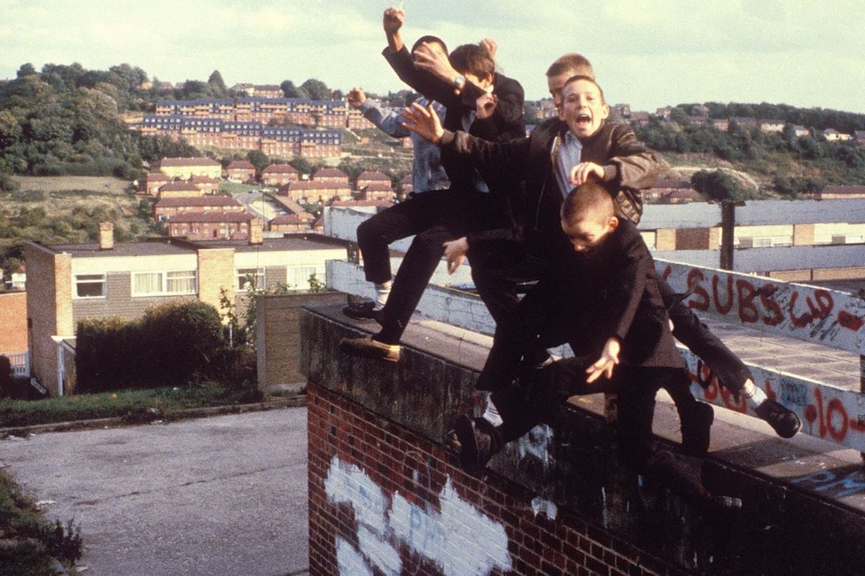 Skinheads jumping off a roof in High Wycombe