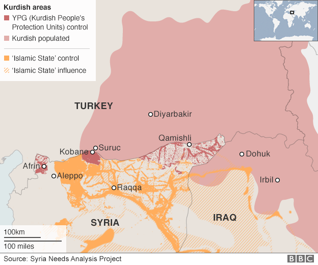 Карта: курдские населенные пункты в Турции, Сирии и Ираке
