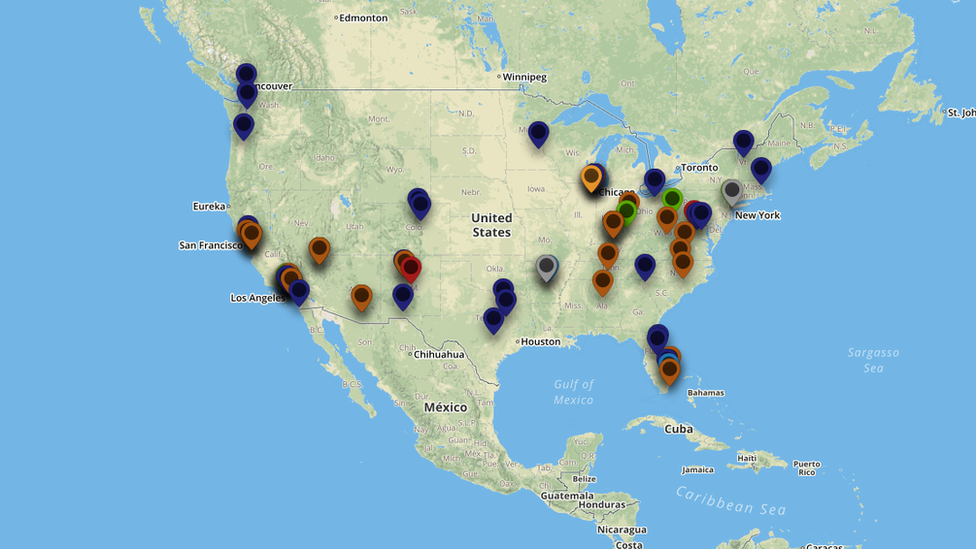 Карта с примерами запугивания избирателей в США