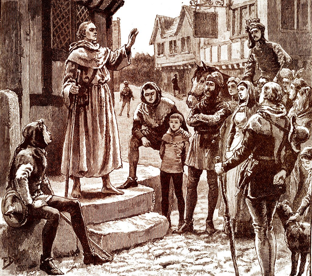 Ilustraciön de John Wycliffe dirigiéndose a sus seguidores