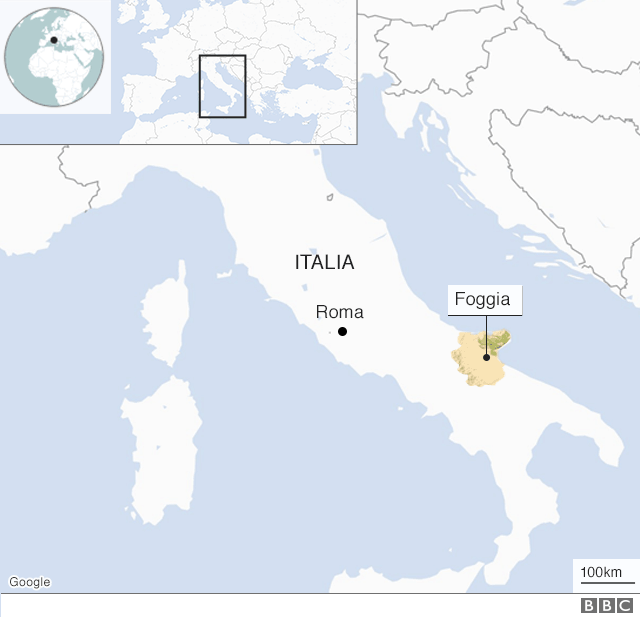 Mapa de Foggia en Italia.