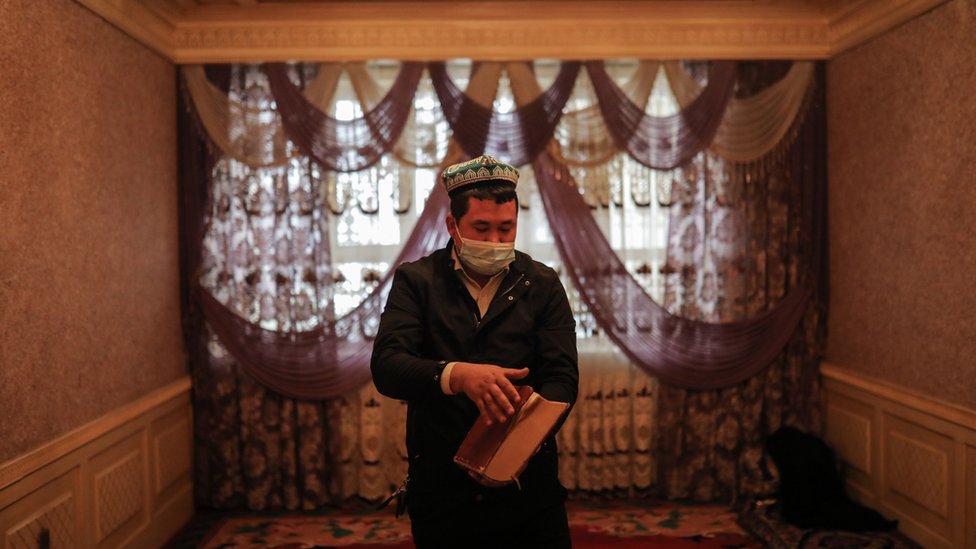 Muslim Uyghur man in a mosque, Xinjiang region (file pic)