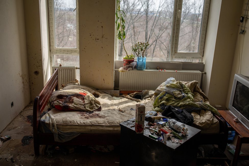 BedroomThe scene inside Vitaliy's bedroom. "You could see a man had been killed here," Serhiy said.