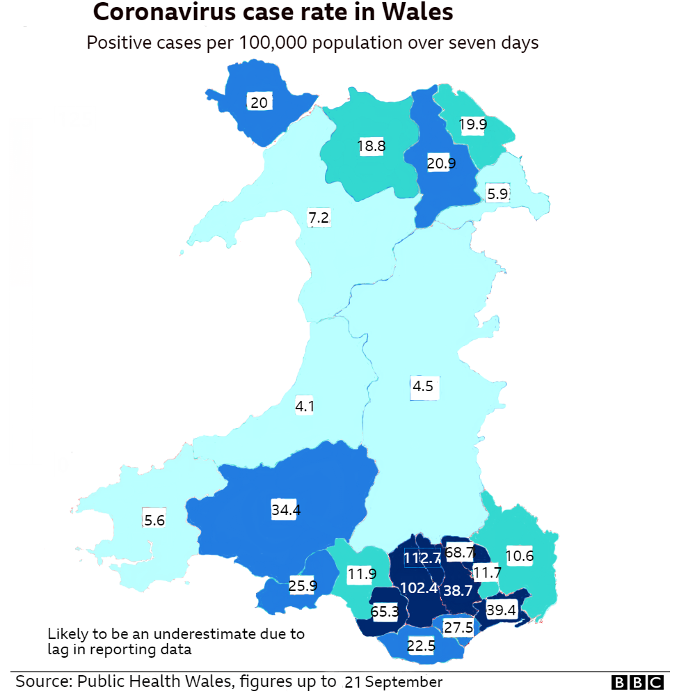 Карта заболеваемости в Уэльсе