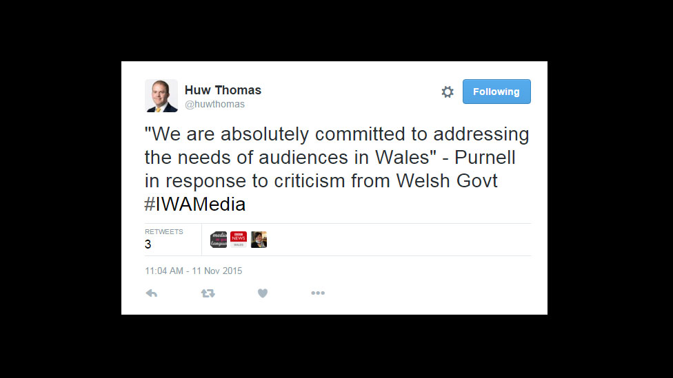 Хью Томас пишет в Твиттере: «Мы абсолютно привержены удовлетворению потребностей аудитории в Уэльсе» - Пурнелл в ответ на критику со стороны валлийского правительства #IWAMedia «