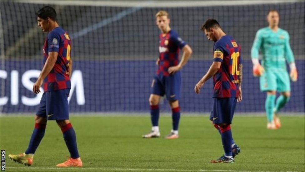 موسم برشلونة انتهي بهزيمة لصالح بايرون ميونيخ بنتيجة 8-2 في ربع نهائي دوري الأبطال