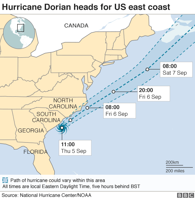 Hurricane Dorian lashes US as Bahamas counts cost - BBC News