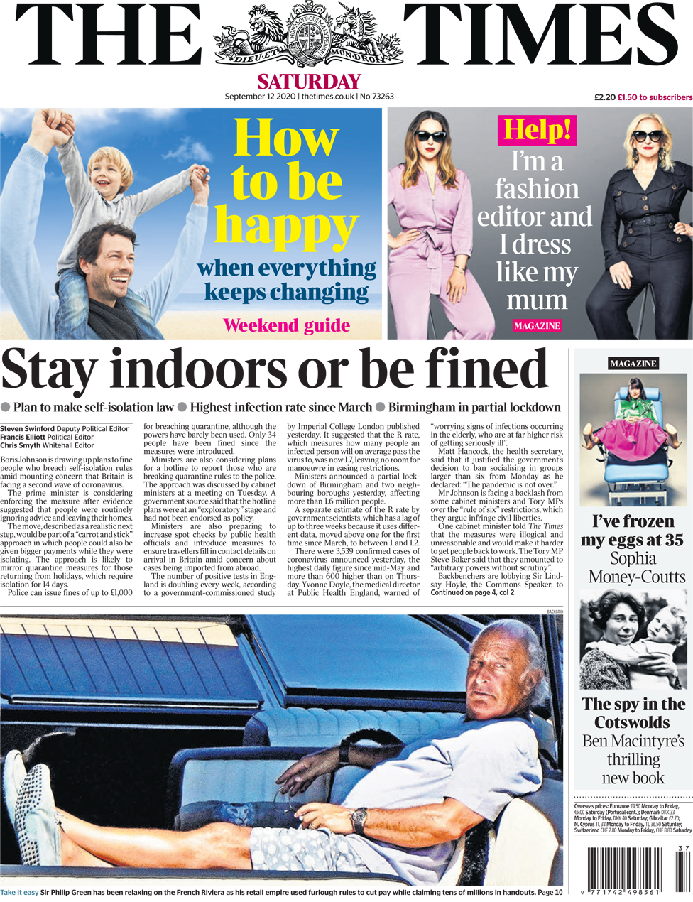 The Times front page 12 September