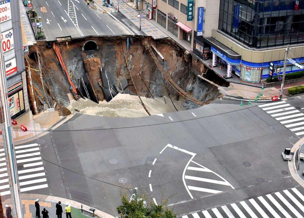 Huge Sinkhole Swallows Street In Fukuoka Japan c News