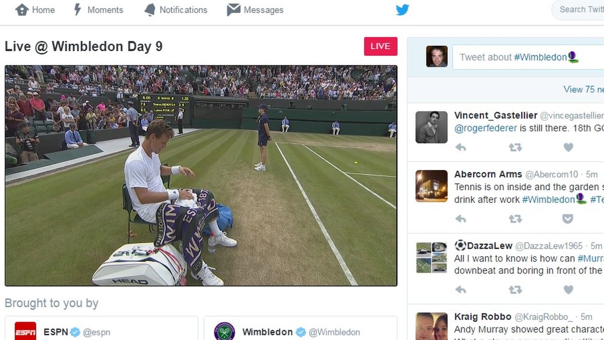 Twitter live-streams Wimbledon matches