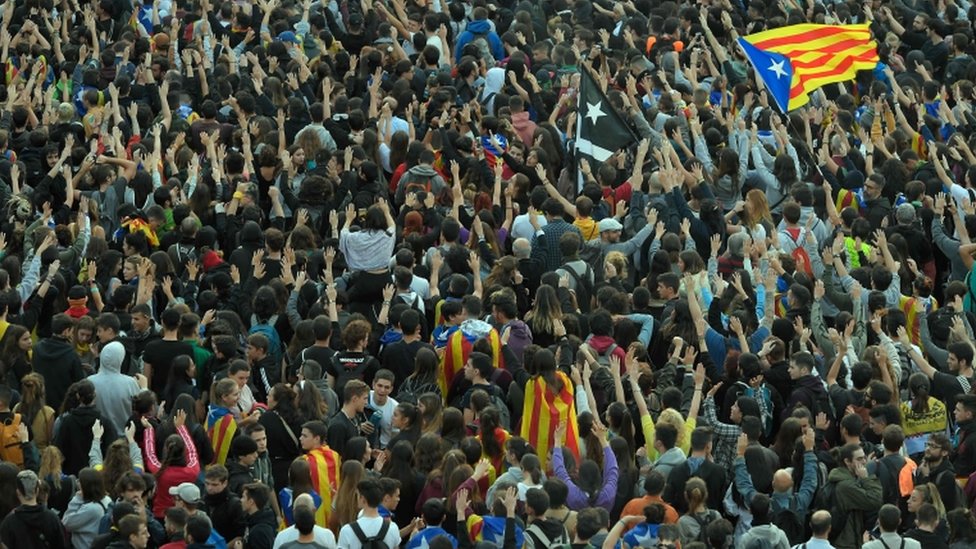 manifestantes en Cataluña.