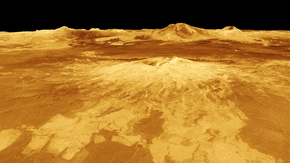 Imagen generada por computadora de Sapas Mons, uno de los volcanes de Venus.