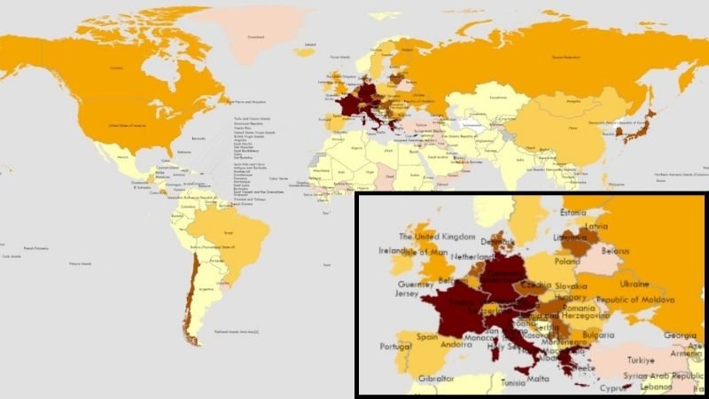 Mapa da OMS sobre novos casos de covid
