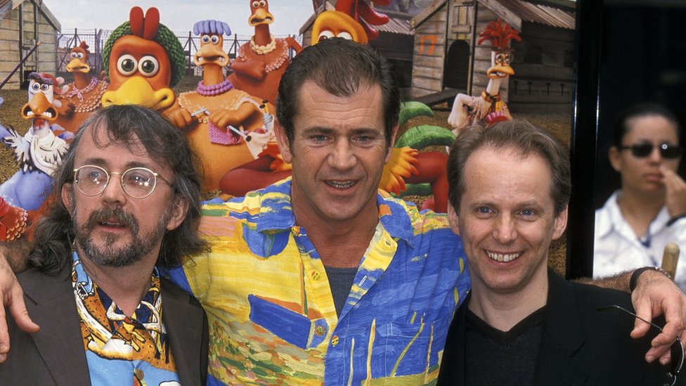 Мел Гибсон (в центре) с Питером Лордом и Ником Паком