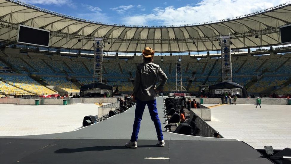 Mick Jagger na passagem de som no Maracanã em 2016